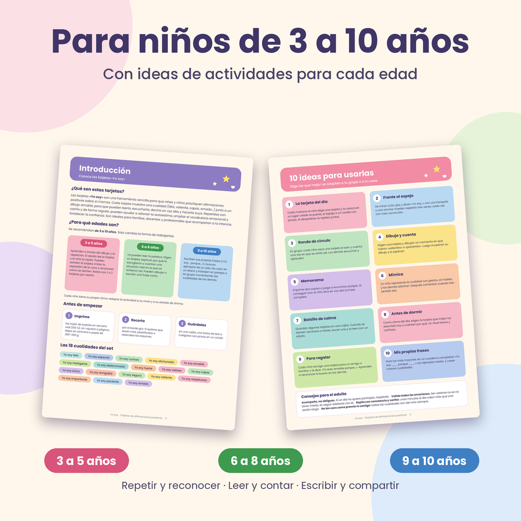 Tarjetas "Yo soy" · Afirmaciones positivas para niños · 18 tarjetas imprimibles PDF A4